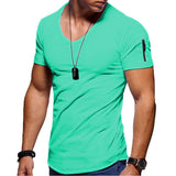 Men's V-neck T-shirt Fitness Bodybuilding High Street Summer Short-Sleeved Zipper Casual Cotton Top Mart Lion light green M 