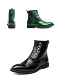 Leather Men's Winter Mid-Calf Boots Handmade High Top Black Green Shoes MartLion   
