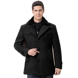 Winter Men's Casual Wool Trench Coat Medium Solid Thicken Slim Windbreaker Overcoat Jacket Mart Lion Black M 