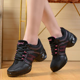 Four Seasons Square Dance Shoes Netted Dance Soft-soled Modern Fitness Jazz Adult Mart Lion Black Pink 35 China