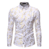 White Men's Shirt Luxury Gold Floral Print Dress Shirts Slim Fit Long Sleeve Chemise Homme Streetwear Hawaiian Shirt MartLion   