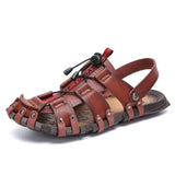 Summer Men's Sandals Slip-on Slippers Breathable Leather Beach Casual Shoes Mart Lion Red-brown 6.5 