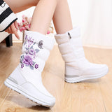 Mid-calf Snow Boots Women Waterproof Winter Shoes Platform Rubber Plush Female Ladies Wedge Fur Mujer Invierno Mart Lion white 36 