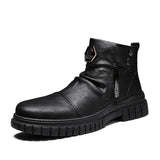 Off-Bound Autumn Men's Ankle Boots Tooling Desert British Punk Zip Chelsea Motorcycle High-cut Shoes Mart Lion Black 39 