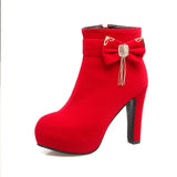 Platform Bow Women Shoes High Heels Winter Ankle Boots Footwear Black Blue MartLion Red 4 