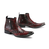 Bella Winter Real Leather Men's Ankle Boots Rivets Cowboy Short Pointed Toe Formal Dress Shoes MartLion   