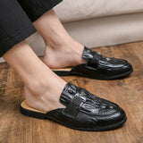 Summer Men's Mules Outdoor Leather Casual Shoes Breathable Half Slippers Crocodile Pattern Half Penny Loafers Hombre Mart Lion   