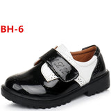 Children leather shoes kids black white school student performance shoes British casual laces soft MartLion BH-6 black white 40 