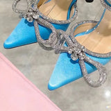 Runway style Glitter Rhinestones Women Pumps Crystal bowknot Satin Summer Lady Shoes Genuine leather High heels Party Prom MartLion   