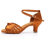Latin Dance Shoes for Woman Ballroom Modern Tango With Rhinestone MartLion 5CM Brown C 37 (23.5cm) CHINA