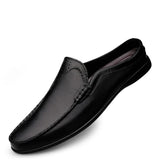 Split Leather Casual Slippers Men's Loafers Unisex Lazy Slip MartLion black 6.5 