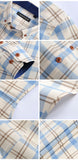 Men's 100% Cotton Long Sleeve Contrast Plaid Checkered Shirt Pocket-less Design Casual Standard-fit Button Down Gingham Mart Lion   