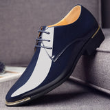 Men's Wedding White Shoes Rubber Sole Dress Lether Flats Patent Leather Shoes MartLion Blue 38 CHINA