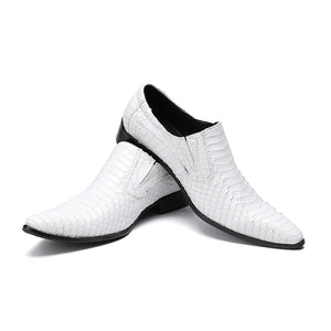 Spring White Snake Skin Slip On Men's Dress Shoes Genuine Leather Party Wedding Flats Formal Loafer MartLion   