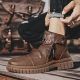 Off-Bound Autumn Men's Ankle Boots Tooling Desert British Punk Zip Chelsea Motorcycle High-cut Shoes Mart Lion   