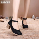 Jacquard Cotton Embroidered Women Chunky Heels 6cm Ladies Casual Comfort Old Beijing Pumps Retro Shoes MartLion   