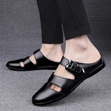 Casual Leather Slides Outdoor Men's Slippers Leisure Shoes Sandals MartLion black 9.5 