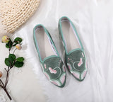 Flower Embroidered Women Cotton Fabric Pointed Toe Flat Shoes Slip On Flats Style MartLion   