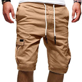 Men's Cargo Shorts Summer Bermuda Military Style Straight Work Pocket Lace Up Short Trousers Casual Mart Lion Khaki M (50-55KG) China