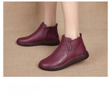 Vintage Handmade Genuine Leather Women Ankle Boots Casual Snow Winter Ladies Flat Shoes Zip Rubber MartLion   