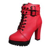 Women Motorcycle Boots Female 11cm High Heel Mature Flat Vintage Buckle Casual Lady Mart Lion   