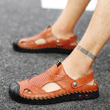 Men's Leather Sandals Luxury Summer Shoes Oxhide Handmade Slippers Black Brown