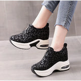 Women Sneakers Leopard Height Increasing Vulcanized Shoes Thick Bottom Zipper Wedges Ladies Casual MartLion   