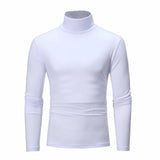 Autumn Winter Men's Solid Color Turtleneck T Shirts Slim Long Sleeve Black White Tops MartLion White M China