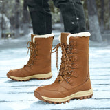 Winter Women Men's Boots Military Brown Windproof Combat Army Outdoor Waterproof Leather Knee Keep Warm Mart Lion Brown 36 