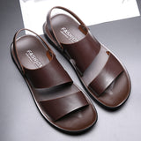 Men's Gladiator Sandals Genuine Cow Leather Casual Slipper Cool Beach Shoes Mart Lion   