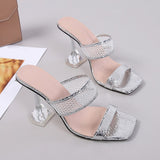 Elegant Square Toe Transparent Spike Heels Pumps Mesh Slippers Summer Women Gold Sandals Mules Party Shoe Mart Lion   