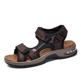 Summer Men's Sandals Genuine Leather Slippers Gladiator Beach Soft Outdoors Wading Shoes Mart Lion Dark Brown 6.5 