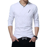 Men's Casual T-shirt Slim Long Sleeve V Neck Fitness Tops Homme Boyfriend Gift Harajuku Streetwear Mart Lion white M 