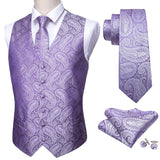 Barry Wang Men's Suit Vest Orange Paisley Waistcoat Silk Tailored Collar V-neck Check Vest Tie Set Formal Leisure M-2042 Mart Lion M-2041 S 