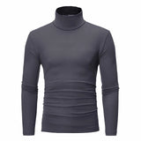 Autumn Winter Men's Solid Color Turtleneck T Shirts Slim Long Sleeve Black White Tops MartLion   