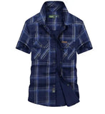 Short Shirt Casual Style Obesity Men's Summer Pure Cotton Plaid Loose Short Sleeve Shirts Man MartLion Dark blue 5XL 