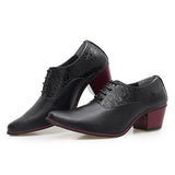 Classic High Heel Men's Shoes Leather Wedding Groom Luxury Designer Oxfords Black White MartLion   