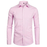 Men's Sky Blue Slim Fit Dress Shirts Slim Fit Long Sleeve Brand Shirt Men Cotton Business Formal Shirt with Pocket MartLion pink Asian XL Label 41 