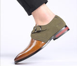 Men's Splicing Buckle Derby Shoes Leather Dress Wedding Party Office Oxfords Slip-On Flats Mart Lion   