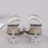 Elegant Square Toe Transparent Spike Heels Pumps Mesh Slippers Summer Women Gold Sandals Mules Party Shoe Mart Lion   