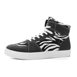 Autumn Men's Casual Shoes Ankle Boots Trend Zebra Stripes Canvas Skateboard Sneakers Flats Running Walking Trainers Mart Lion Gray 39 
