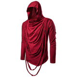 Autumn winter men's tassel ripped long sleeve t shirt punk hip hop hooded cloak gothic vintage tee shirts Mart Lion Red S 