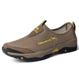 Summer Mesh Shoes Men's Sneakers Lightweight Breathable Walking Footwear Slip-On Casual Mart Lion Brown 01 7 