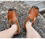 Leather sandals cowhide men's shoes summer beach slippers outdoor leisure Mart Lion   