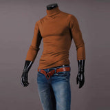 Autumn Winter Men's Solid Color Turtleneck T Shirts Slim Long Sleeve Black White Tops MartLion   