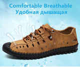 Summer Men's sandals Leather Breathable Beach Slippers Shoes Lace-up Outdoor Mart Lion   