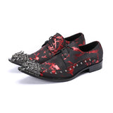 Print Party Evening Men's Oxford Shoes Metal Pointed Toe Rivets Brogue Leather Derby MartLion Red 45 CHINA
