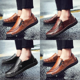  Summer Genuine Leather Men's Loafers Flats Zip Casual Shoes Luxury Brand Breathable Slip on Brown Driving Mart Lion - Mart Lion