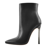 Onlymaker Women Ankel Boots Poited Toe Metal Thin High Heel Side Zipper Black Warm Winter MartLion CD200602B 5 