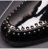 Luxury Men's Casual Shoes Patent Leather Pointed Toe Embroider Crown Leisure Black Wedding Dress Mart Lion   